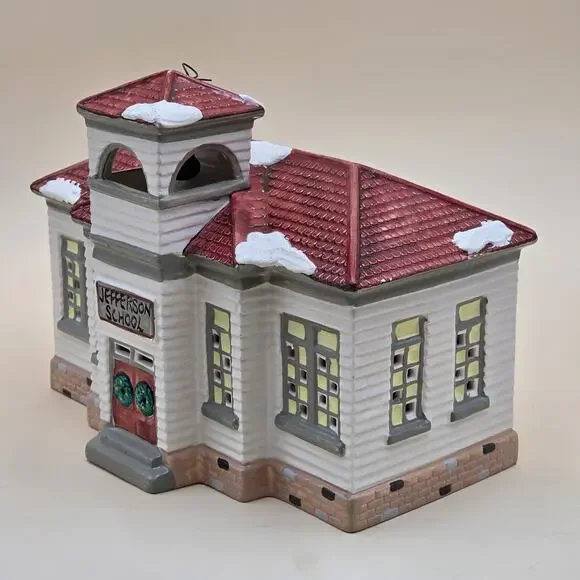 Department 56 Original Snow Village Jefferson School + Light Cord 5082-2 Retired - Picture 4 of 16